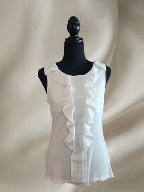 Sleeveless H&M White Ruffle Front Women's Top ( Size M)